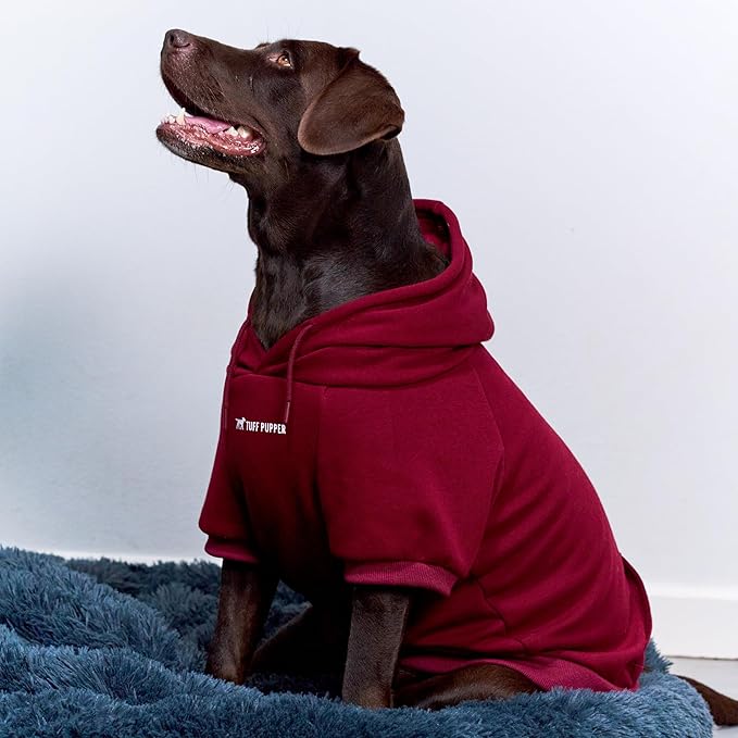 Tuff Pupper Dog Hoodie | Premium Quality 100% Organic Cotton | Ultra Soft Interior for Superior Comfort | Elastic Cuffs & Drawstring for Warmth | Stretch Fit Suitable for All Breeds (Red, XXL)