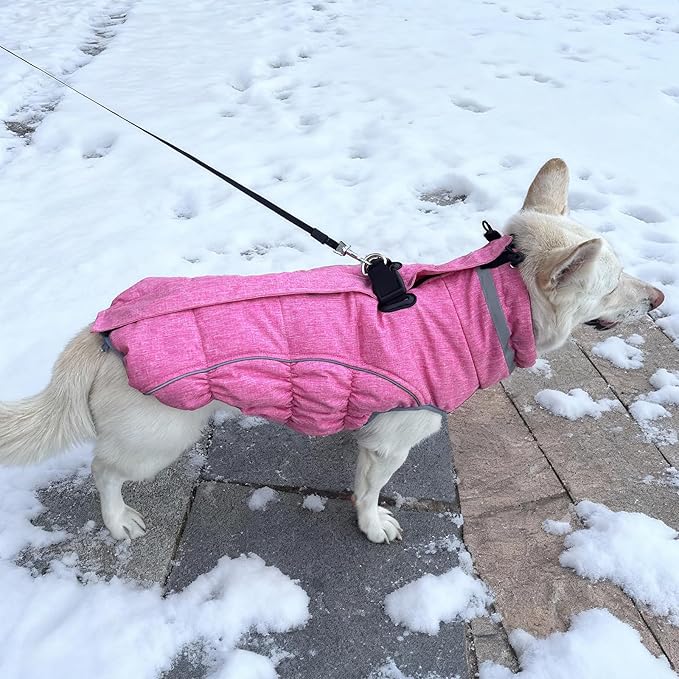 Malier Dog Coat, Reflective Dog Jacket Waterproof Windproof Puppy Cold Weather Coats with Harness Built in, Winter Extra Warm Pet Coat Fleece Vest for Small Large Pets and Puppy (Pink, X-Small)