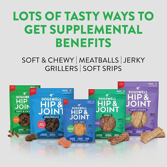 DOGSWELL Hip & Joint Soft & Chewy Dog Treats, Bacon, 14 oz. Pouch