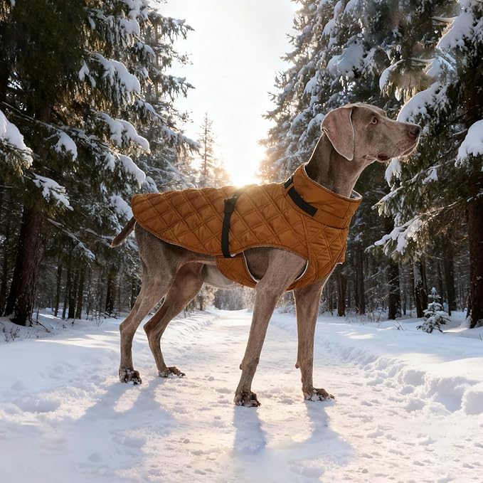 Kuoser Dog Coat Warm Fleece Lining Turtleneck Dog Jacket with Harness Built-in, Adjustable Windproof Cold Weather Coats with Quick Release Buckle Pet Winter Snowsuit for Large Dogs, Khaki XL