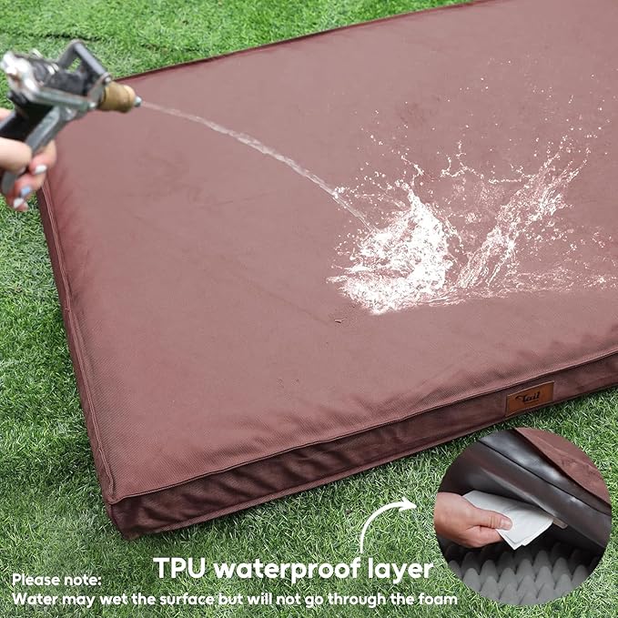 Outdoor Large Washable Dog Bed, Orthopedic Egg Crate Foam Dog Crate Mat for Large Dogs with Removable Oxford Cooling Cover, Pink