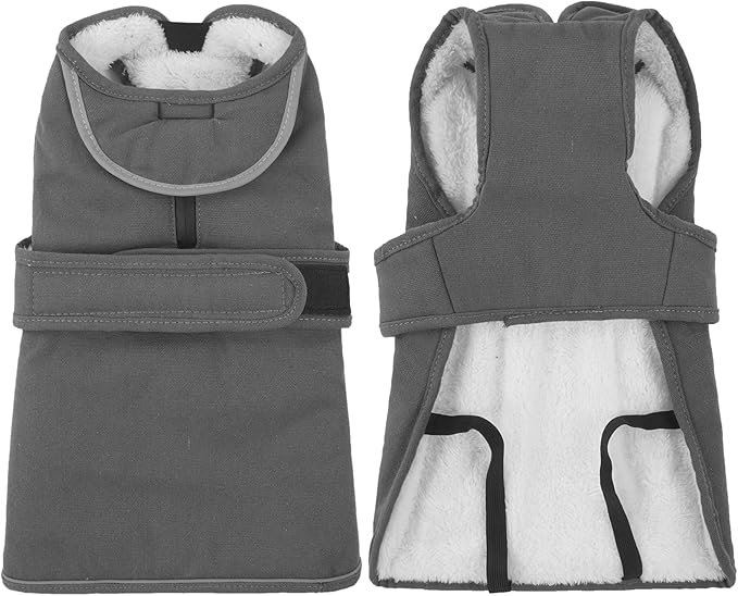 Kuoser Canvas Dog Coat, Warm Dog Jacket Reflective Fleece Pet Cold Weather Coat, Warm Doggie Clothes Waterproof Winter Vest with Zipper Leash Hole for Small Medium Large Dogs, Grey 3XL