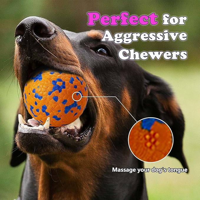 2Pcs Super Bouncy Dog Balls, Fun Indestructible Tennis Balls for Aggressive Chewers, Durable Floating Fetch Toys for Small Dogs with Lifetime Replacement