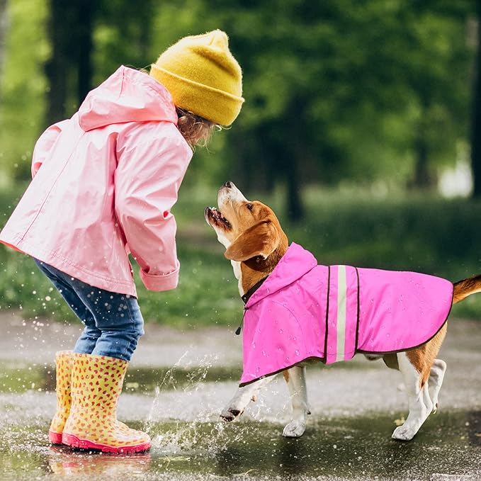 Waterproof Dog Raincoat - Reflective Dog Rain Jacket with Hood Lightweight Pet Rain Coat for Dogs(Large, Pink)