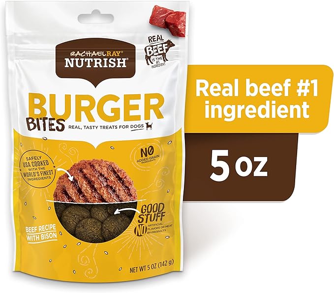 Nutrish Rachael Ray Burger Bites Dog Treats, Beef Recipe with Bison, 5 oz. Pouch, 5 Count