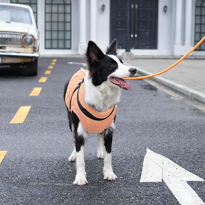 Dog Jacket with Harness,Fleece Lined Warm Puppy Coat for Winter,Soft Windproof Large Dog Vest,LightOrange XXL
