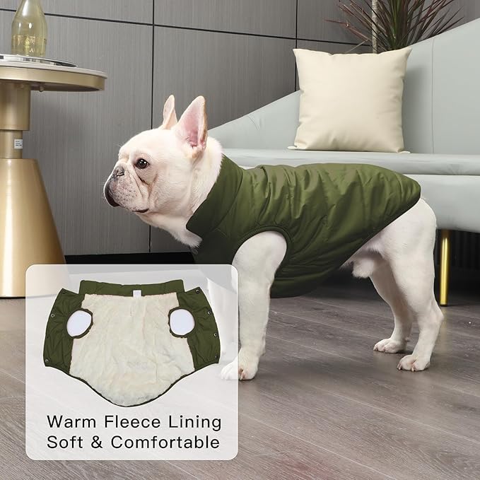 2 Layers Fleece Lined Warm Dog Jacket for Winter Cold Weather,Soft Windproof Large Dog Coat,Green XXL