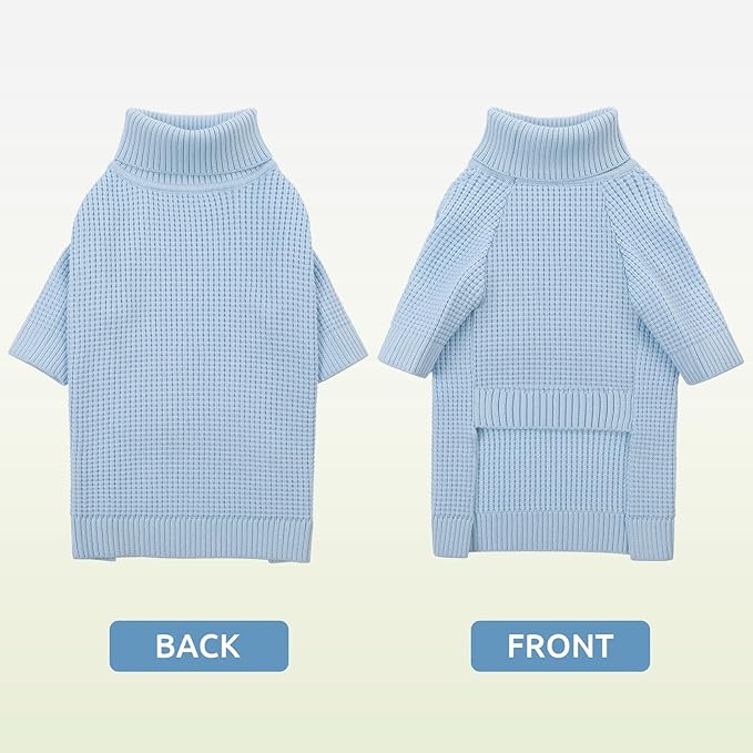 Queenmore Dog Sweaters for Small Dogs Male, Turtleneck Fall Doggie Sweater, Waffle Knit Sweater for Dogs, Cat Sweater Puppy Sweaters, Puppy Christmas Sweater, Blue XS