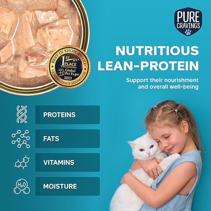 Pure Cravings Minced Tuna and Salmon Wet Canned Cat Food, 100% Mercury-Tested, Moist Can Fish for Cats, Grain-Free, Protein, Non-GMO, 3oz, Pack of 12