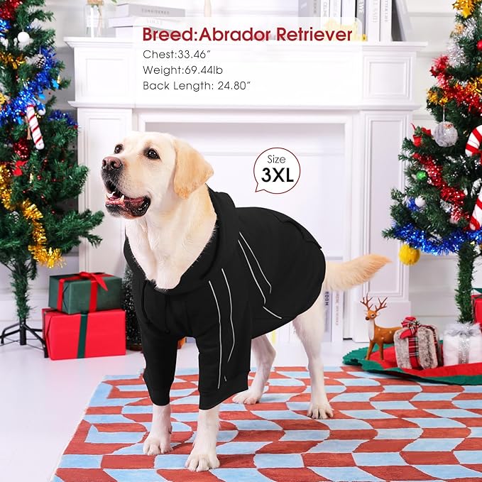ASENKU Cozy Dog Hoodie，Soft Sweater with Adjustable Hood, Back Pocket and Leash Access Hole，Warm Reflective Sweatshirt for Cold Weather（Black，S