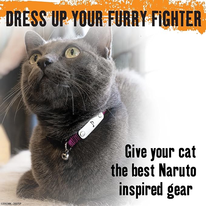 Naruto Breakaway Cat Collars for Girl/Boy Cats: Adjustable 8.5”-12” Cute Kitten Collar with Bell (Removable), Officially Licensed Naruto Shippuden Pet Accessories, Gifts (Burgundy, Hidden Sound Ninja)