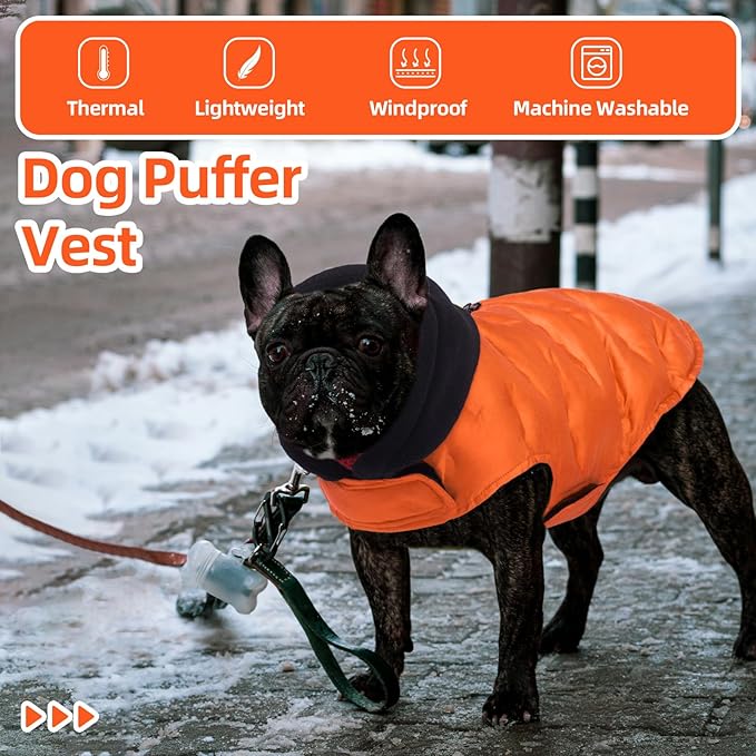 Nanaki Warm Dog Puffer Jacket With Hood-Soft Reflective Dog Coat For Medium Dogs Cold Weather,Lightweight Windproof Snowproof Puffer Vest For Outdoor Walking Hiking, Adjustable Snowsuit Easy On,Orange