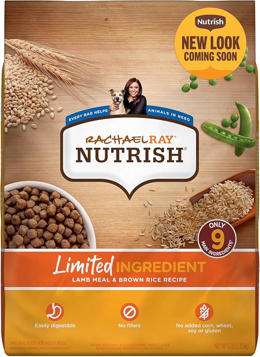 Rachael Ray Nutrish Just 6 Natural Dry Dog Food, Limited Ingredient, Lamb Meal & Rice, 6 Lbs
