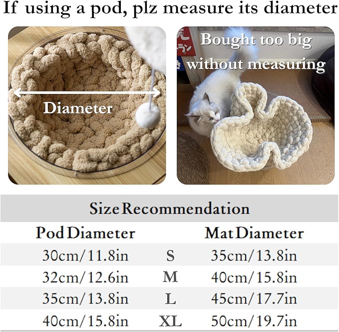 Cat Knitted Bed Mat, Extra-Soft Washable Warm Round Pads Cushions for Indoor Kittens, Cat Trees Towers, Perfect for Kneading and Sleeping (Yellow,Medium)