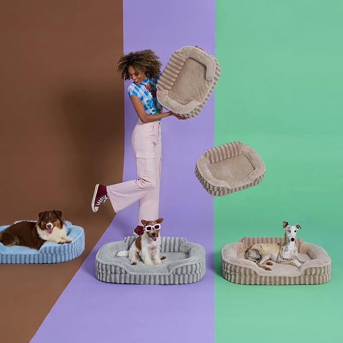 LE SURE Cute L-Plus Dog Beds, Orthopedic Waterproof Large Pet Bed with Sides, High Back Non-Slip Bottom and Egg-Crate Foam Dog Couch Sofa with Washable Removable Cover, Grey
