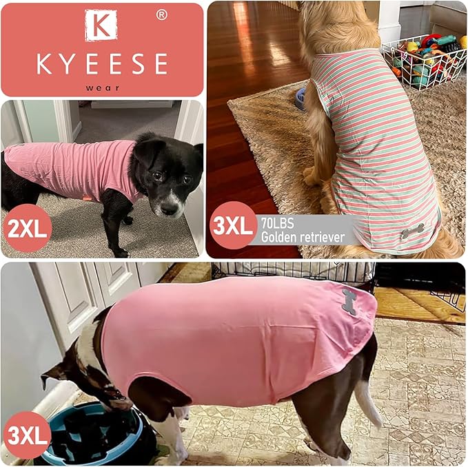 KYEESE 2Pack Dog Shirts Striped T Shirt for Medium Dogs Boy Lightweight Sleeveless Vest Cotton Tank Top Clothes, XX-Large,Pink+Striped