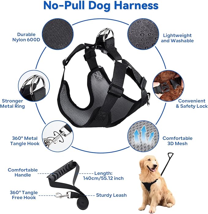 2 IN 1 Dog Grooming Hammock with Multifunction Leash, No-Pull Harness, Adjustable Loop/Leash and Stainless Hooks, for Large Size Cat/Dog