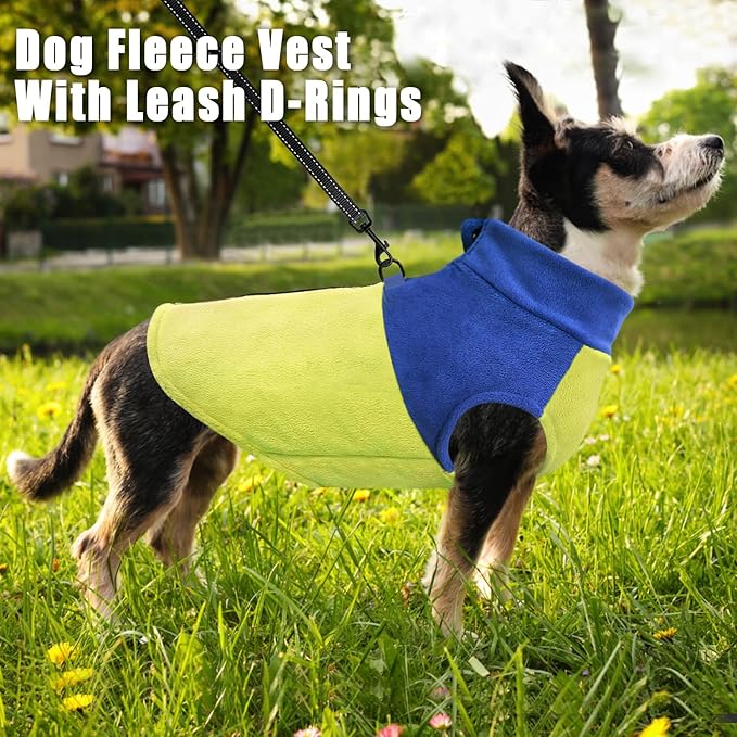 Idepet Dog Fleece Vest Sweater Zip Up Warm Pullover Dogs Jacket with D-Ring Leash Winter Cold Weater Coat Pet Sweatershirt Clothes Hoodie for Small Medium Dogs Boy Girl (Blue/Green, XXS)