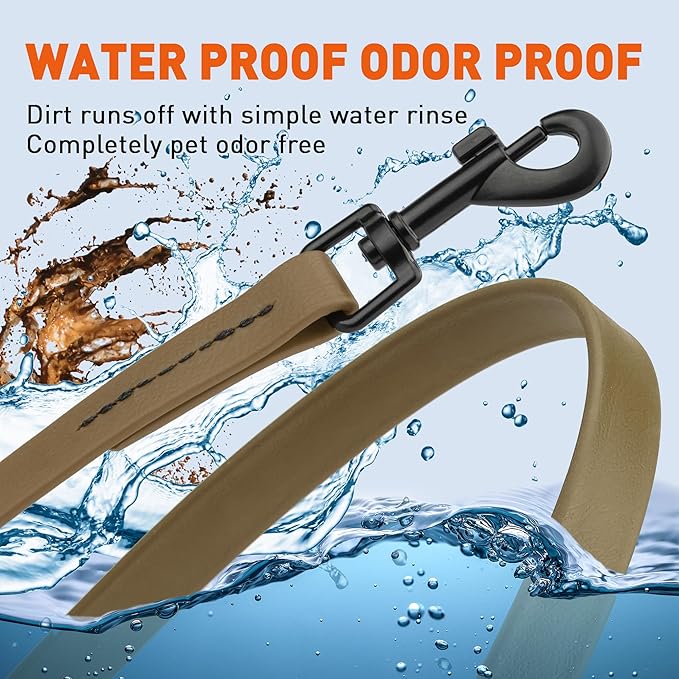 Dogline Biothane Waterproof Dog Leash Strong Coated Nylon Webbing with Black Hardware Odor-Proof Easy to Clean High Performance for Small or Large Dogs Made in USA 2 ft Lead, Coyote Brown