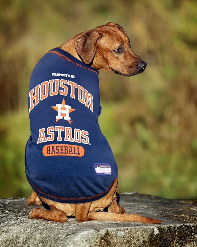 MLB Houston Astros Dog T-Shirt, Medium. - Licensed Shirt for Pets Team Colored with Team Logos. - Premium Stretchable Materials for The Comfort of Your Dog & cat.