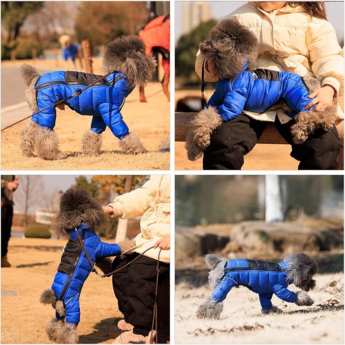 Lovelonglong Dog Coat Dog Warm Jacket, 4 Legs Covered Waterproof Windproof Reflective Warm Dog Vest, Zippered Adjustable Outdoor Dog Snow Jacket for Small Medium Large Dogs Blue M