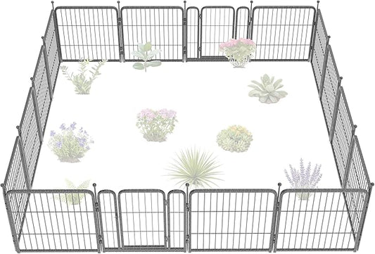 FXW Garden Fence Outdoor for The Yard – 24in(H) x 30.4ft(L) Heavy Duty Metal Animal Barrier for Dog and Rabbit, Decorative Dog Fence, 16 Panels, Silver