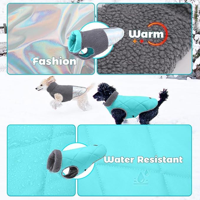EMUST Dog Jacket, Warm Reversible Dog Winter Coat with Fleece Lining, Thick Plush Puppy Coats, Grey, XL