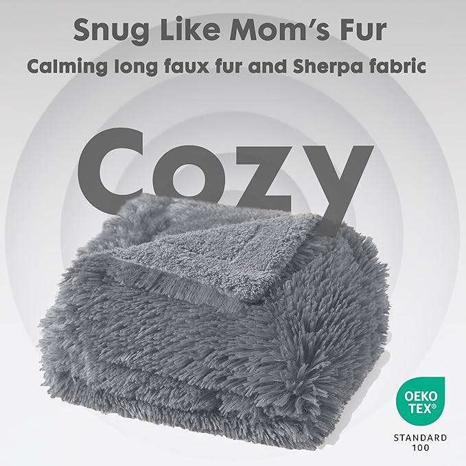 gogobunny Waterproof Dog Blanket for Large Dogs, Cats, Puppy, Reversible Faux Fur Pet Throw Blanket, Washable, Calming Furniture Protection for Sofa Bed (25x35 Inch (Pack of 1), Light Grey)