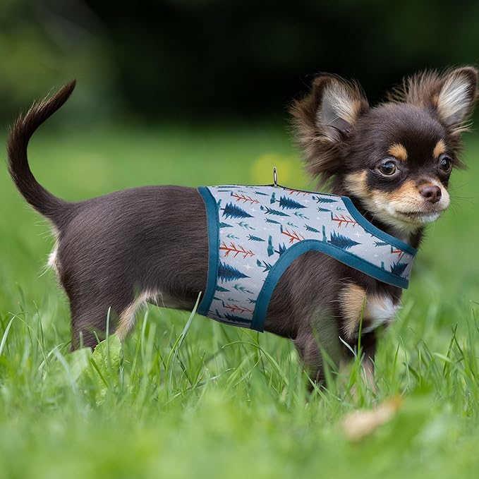 Mile High Life Dog Harness, Air Mesh Floral Vest Harness for 20 lbs Small Dogs & Cats, Easy Get on Adjustable Easy Closures Both Neck and Chest(Gray Tree, XS Chest 14"-16")
