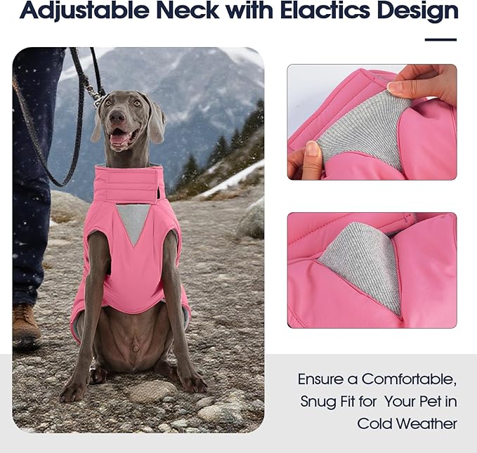 IECOii Dog Winter Jacket - Reflective, Adjustable & Windproof, Thermal Pet Snow Vest for Dachshund, Waterproof Quick Release Buckle, Cold Weather Coat for Indoor Outdoor, Pink, Size M