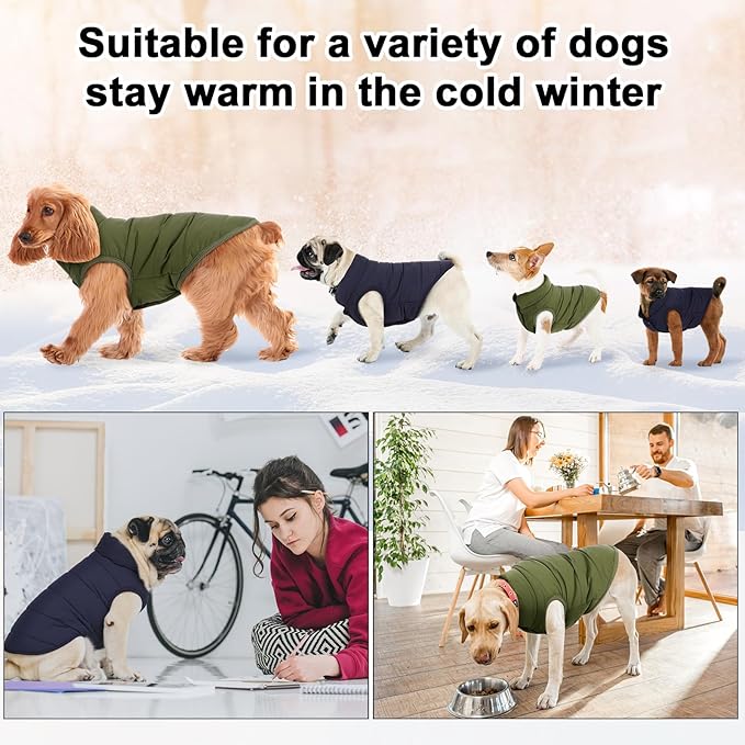 Syhood 2 Pieces Dog Jacket 2 Layers Fleece Lined Dog Jacket Warm Soft Windproof Small Pet Coat for Winter Cold Weather(L,Navy,Green)