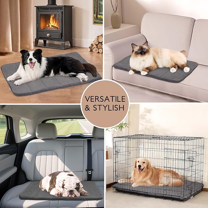 Dog Crate Pad for Large Dogs - 35x23 Orthopedic Dog Bed with Memory Foam, Washable Water-Resistant Soft Pet Mat with Non-Slip Bottom, Grey