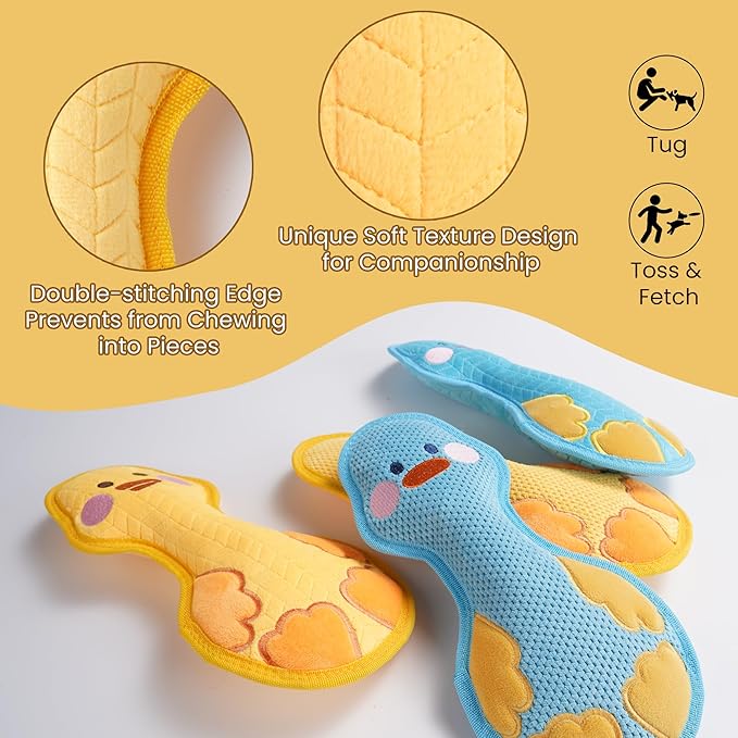 Duck Squeaky Dog Toy, New 2025 Indestructible Dog Toy for Aggressive Chewers, Stuffed Toy with Two Tough Layers, Soft Plush for Comfort and Chewing, Yellow