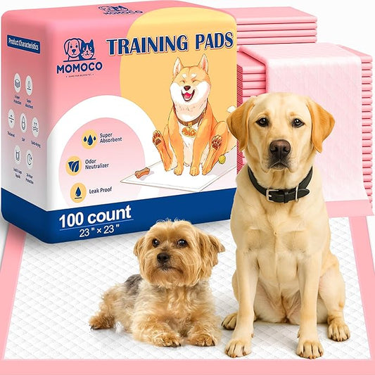 MoMoCo Puppy Pads, 23"x23"-100 Count Dog Pee Pads, Super Absorbent Extra Large Disposable Dogs Training Pads , Leak-Proof, Quick-Drying Dogs Potty Pads for Doggies Puppies