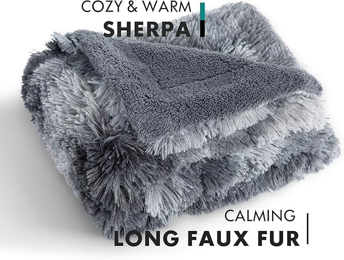 gogobunny Waterproof Dog Blanket for Large Dogs, Cats, Puppy, Reversible Faux Fur Pet Throw Blanket, Washable, Calming Furniture Protection for Sofa Bed (33x77 Inch (Pack of 1), Tie-dye Grey)
