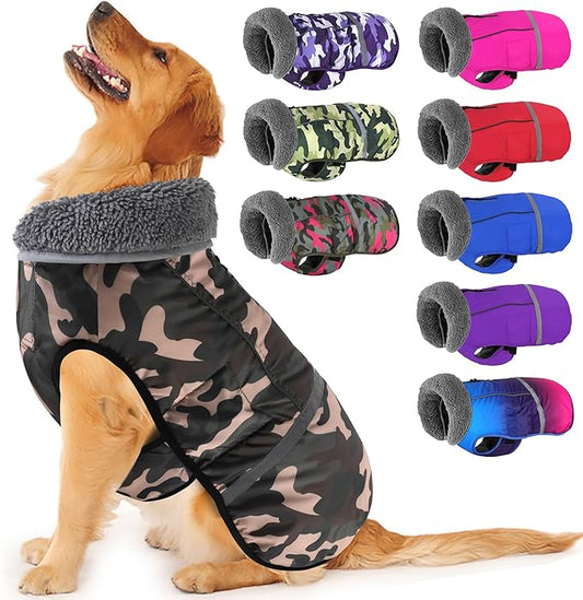 Dogcheer Warm Dog Coat, Waterproof Dog Jacket Christmas Puppy Winter Coat with Buckle, Reflective Adjustable Pet Snow Jacket Fleece Sweater for Small Medium Large Dogs - Dusty Pink Camo, L