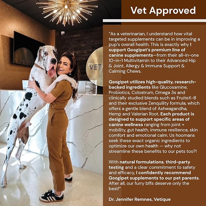 Googipet Premium 10 in 1 Dog Vitamins Multivitamin Chewable with Probiotics for Gut Health, Dog Vitamins and Supplements w/Vitamin C & Glucosamine for Joint Support (Chicken & Vegetable Flavor)