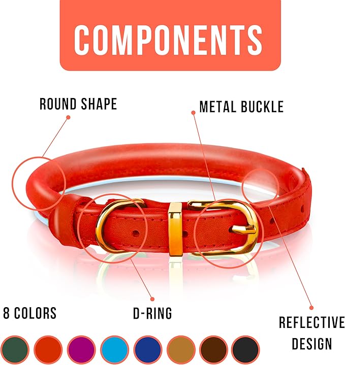 OOPSDOGGY Reflective Rolled Leather Dog Collar Adjustable Soft Padded Pet Collar for Small Medium Large Breed Dogs (Red, XXL, 20"-24")
