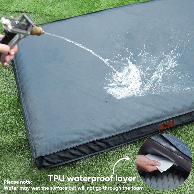 Outdoor Extra Large Dog Bed, Jumbo Waterproof Dog Bed for Large Dogs, Orthopedic Egg Crate Foam Pet Mat with Removable Oxford Cooling Cover, Blue