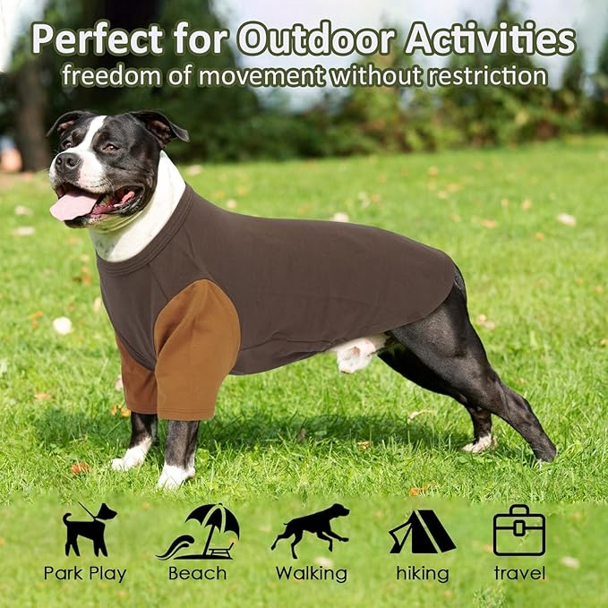 2 Pack Large Dog Shirts for Summer - Stretchy Breathable Cotton Dogs T-Shirt, Protect Skin Easy On and Off Clothes for French Bulldog, Pug, Daily Wear, Walk, Park, Travel, Beach Trips, Brown