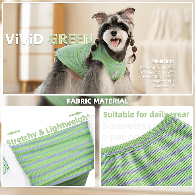 Koneseve Dog Shirt 2 Pack Breathable Sleeveless Vest, Stretchy & Soft, Purple & Vivid Green Size 2XL