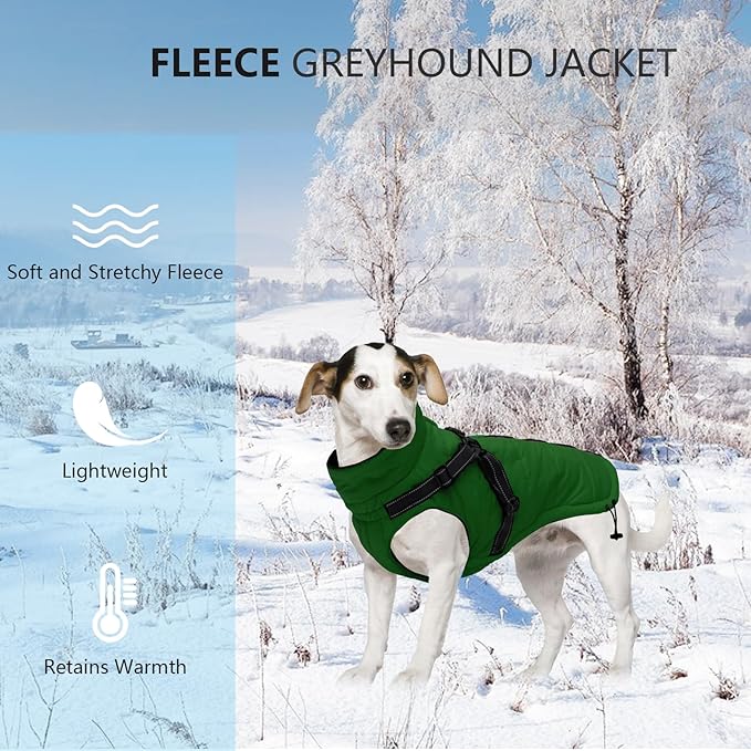 Geyecete Winter Warm Coat Waterproof Dog Jacket with Harness Traction Belt,Pet Outdoor Jacket for Small Dogs-Green-XS