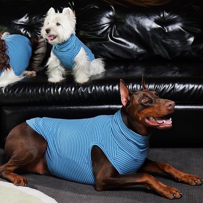 ROZKITCH Dog Turtleneck Sweater, Ultra-Soft Stretch Fleece Vest for Medium & Large Dogs, Cold Weather Apparel for Outdoor Adventures BlueStripe 2XL