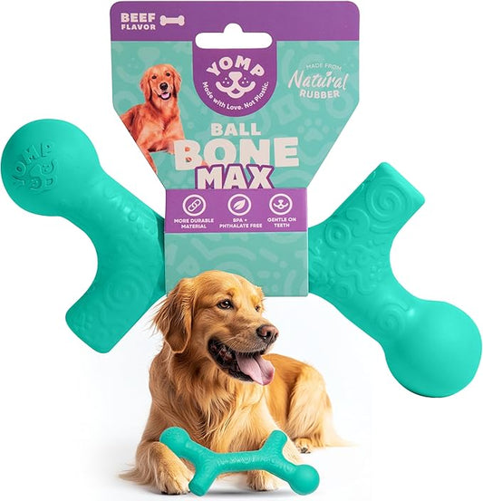 Yomp BallBone MAX: All-Natural Rubber Dog Toy, Nontoxic, Safe for Pet Play (Teal)