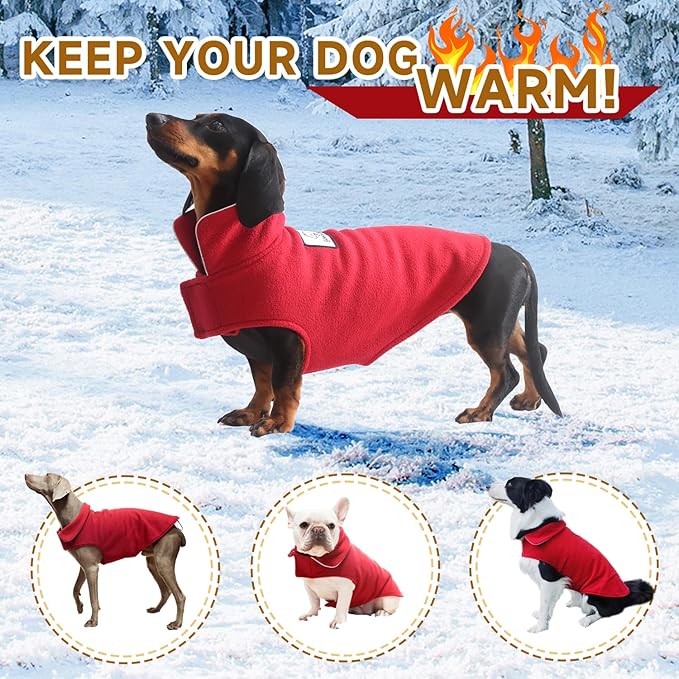 Fleece Dog Coat Pet Jacket Reflective for Cold Weather for Extra Large to Small Pets(Red,M)
