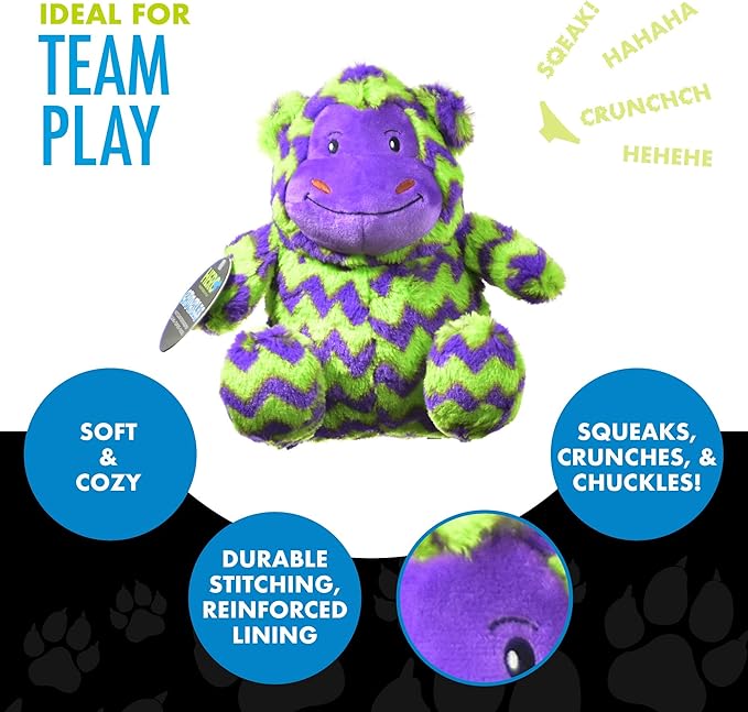 Hero Chuckles, Plush Squeaky Dog Toy, Durable Stuffed Animal with 3 in 1 Squeaker