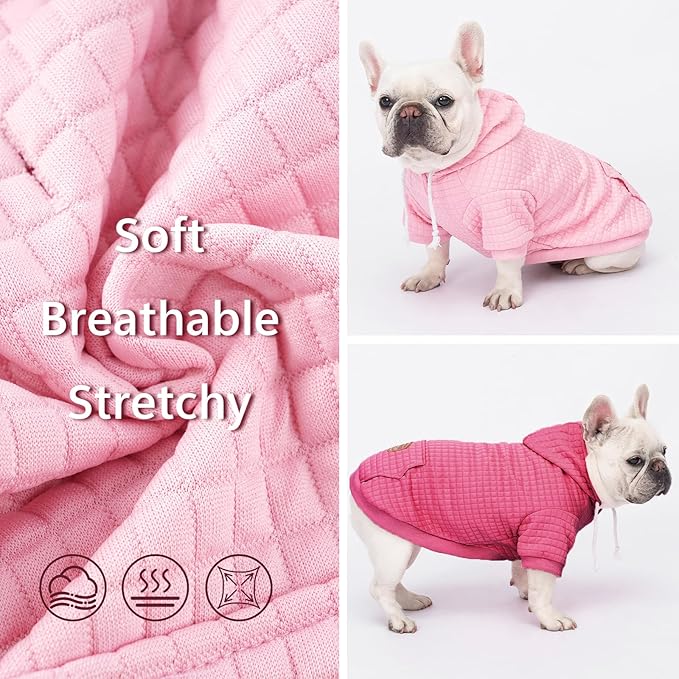 2 Pack Dog Hoodie Sweaters for Small Medium Dogs Warm Dog Clothes for Large Dogs Soft Waffle-Like Laminated Sweatshirt Bulldog (Pink+Rose, XXS (Back: 8",Chest: 11", Neck: 7.9"))