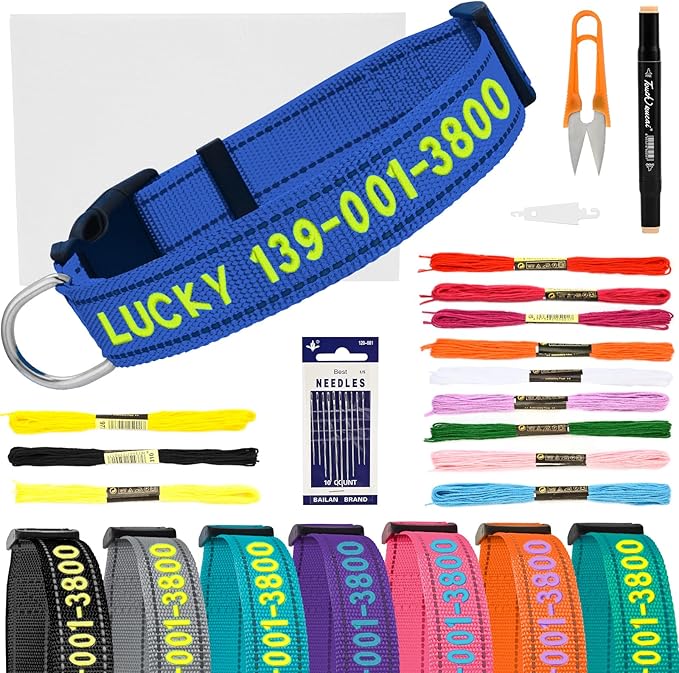Personalized Embroidered Dog Collar - Custom Hand-Stitched Name & Number, Reflective Adjustable Pet Collar for Small/Medium/Large Dogs & Cats, Durable Nylon with Steel D-Ring (Navy Blue, Medium)