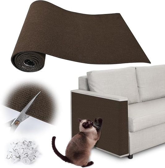 Cat Scratch Furniture Protector - 118" x 17" Trimmable Self-Adhesive Cats Claws Scratch Pads, DIY Cat Climbing Couch Protector for Scratch Post Cat Tree Replacement Indoor (Brown)