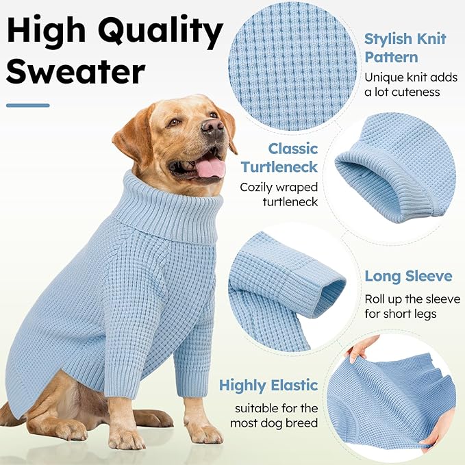 Queenmore XXL Dog Sweater, Dog Sweaters for Large Breeds, Turtleneck Pet Sweaters, Cold Weather Doggie Sweatshirt, Extra Large Pet Sweaters, Blue 2XL